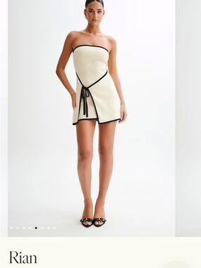 Meshki Cream Strapless Mini Dress with Black Trim